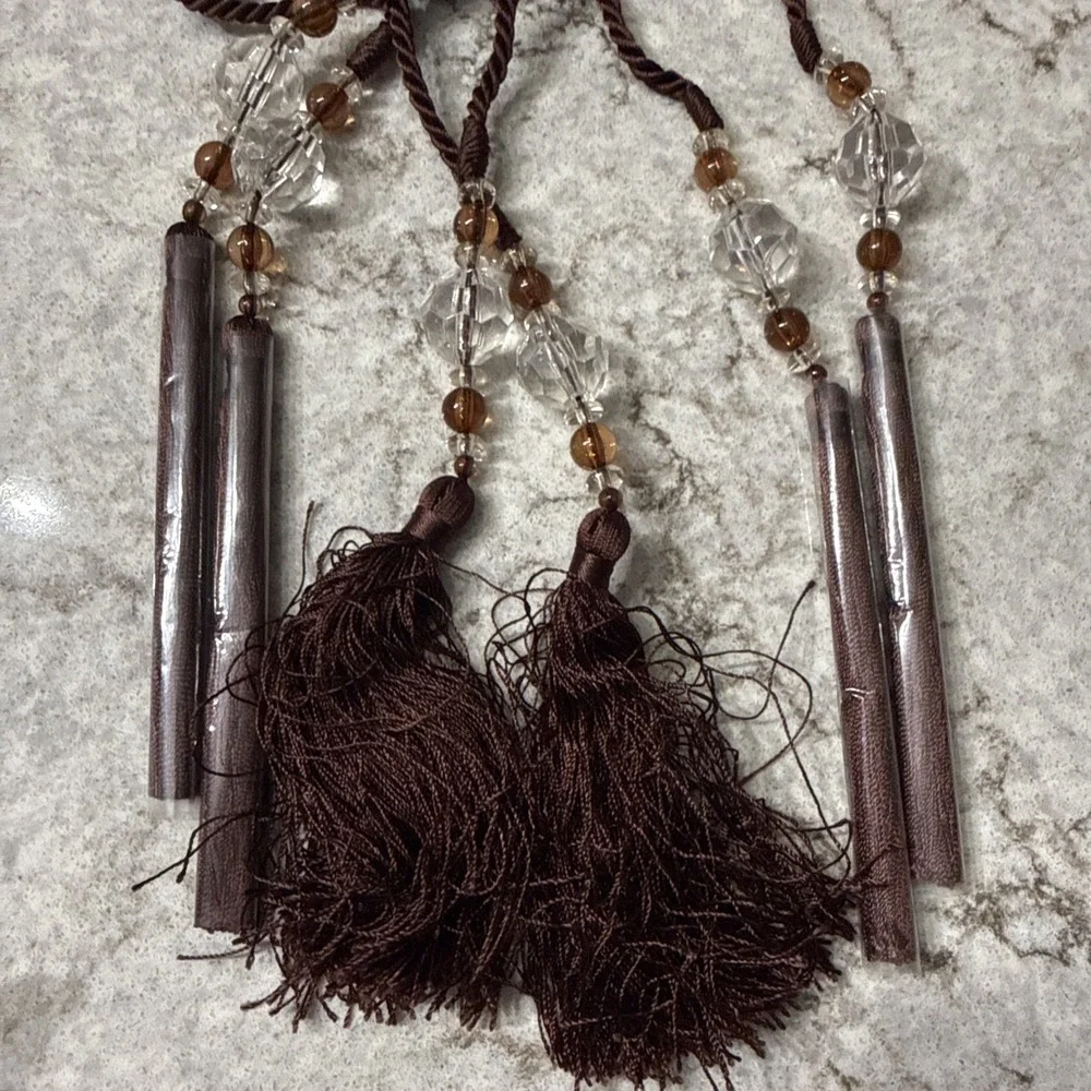 Set Of 3 Rope Tassel Drapery Curtain Bead Tieback 4.75 In Tassels Brown 23.5 In